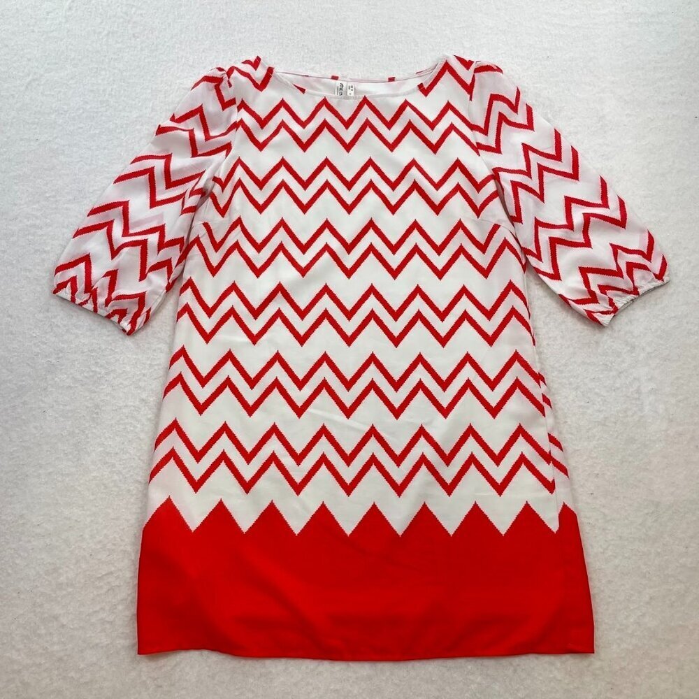 Pink Owl Women's Chevron Quarter Sleeve Orange & White Dress Size Medium
